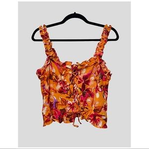 H&M | FLORAL RUFFLE BOHO CROPPED LACE UP TANK TOP